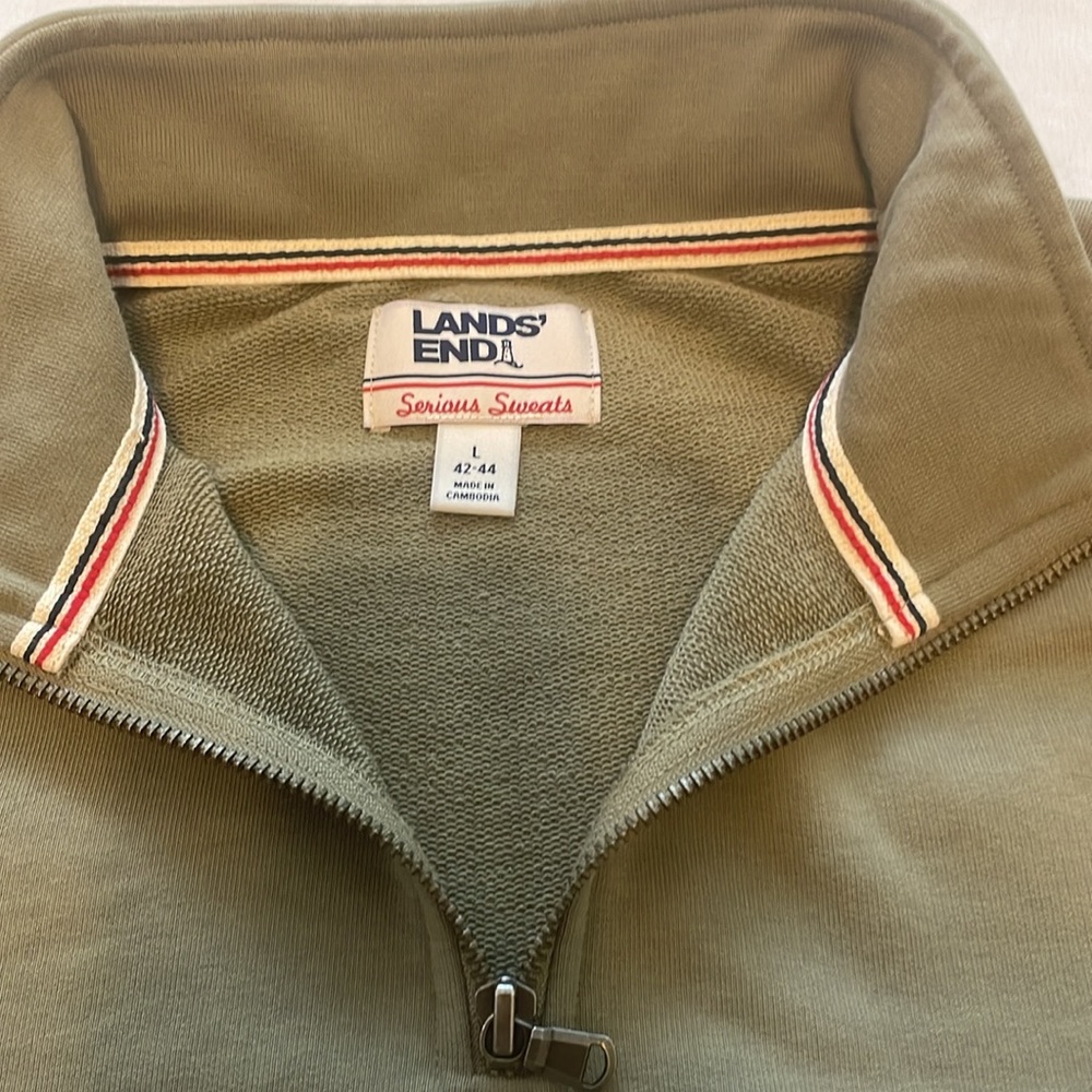 Lands' End 1/4 zip olive green sweater. Cotton/poly Men's L. Like new condition. - Picture 2 of 9